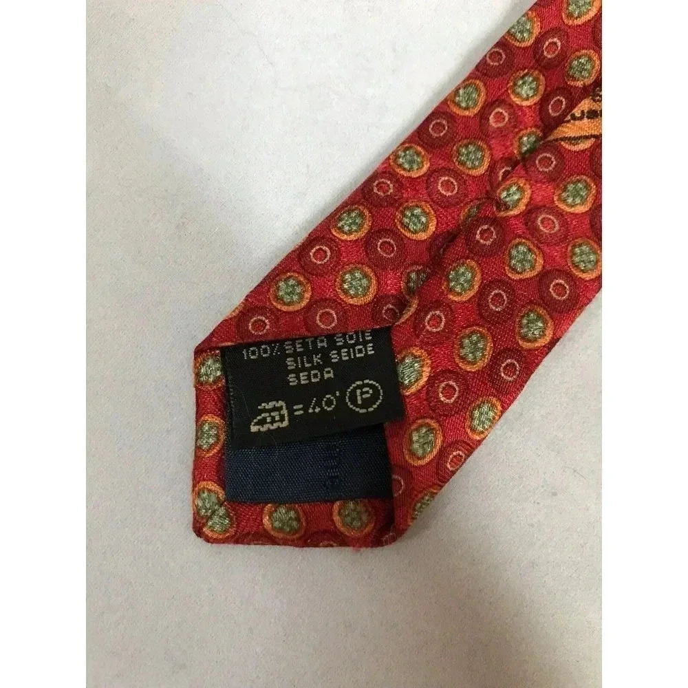 Ermenegildo Zegna Red Floral Polka Dot Geometric 100% Silk Classic Neck Tie